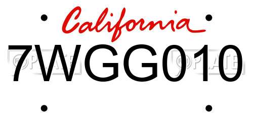 7WGG010 California License Plate