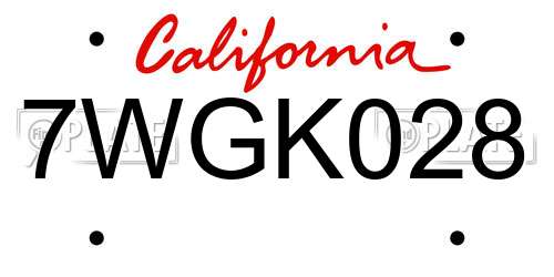 7WGK028 California License Plate