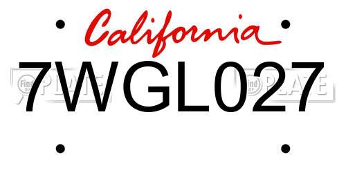 7WGL027 California License Plate