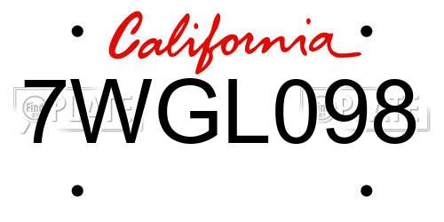 7WGL098 California License Plate