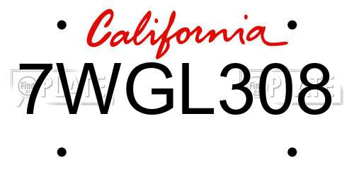7WGL308 California License Plate