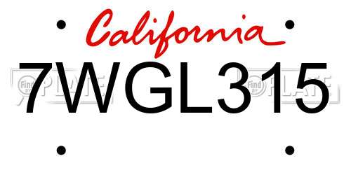 7WGL315 California License Plate