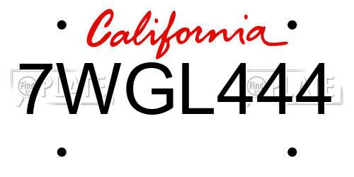 7WGL444 California License Plate
