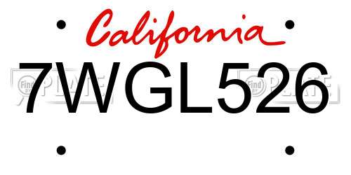 7WGL526 California License Plate