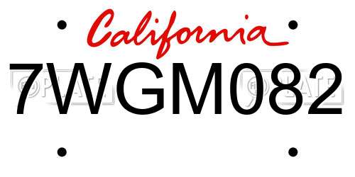 7WGM082 California License Plate