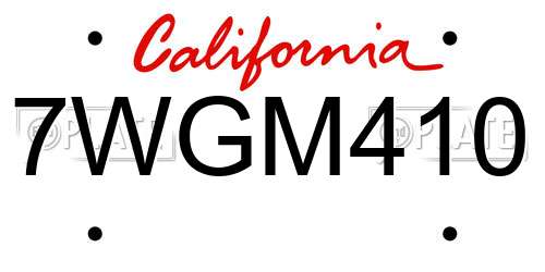 7WGM410 California License Plate