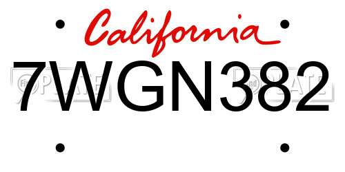 7WGN382 California License Plate