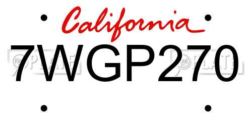 7WGP270 California License Plate