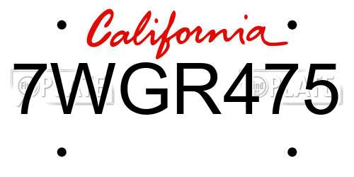 7WGR475 California License Plate