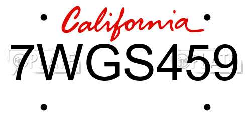 7WGS459 California License Plate
