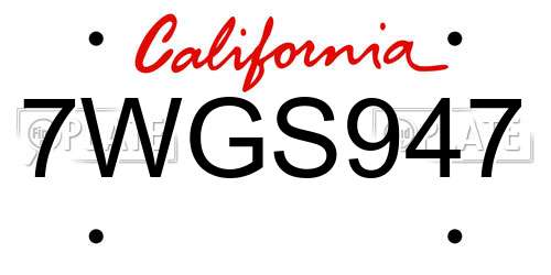 7WGS947 California License Plate