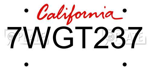 7WGT237 California License Plate