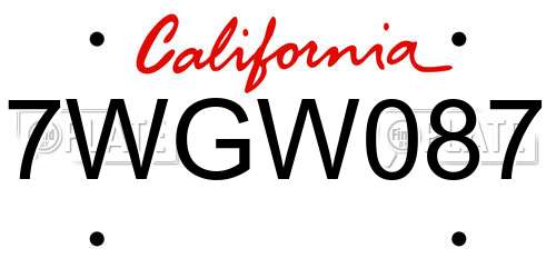 7WGW087 California License Plate
