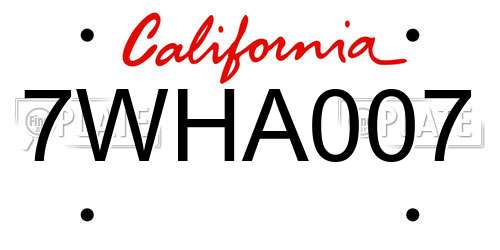 7WHA007 California License Plate