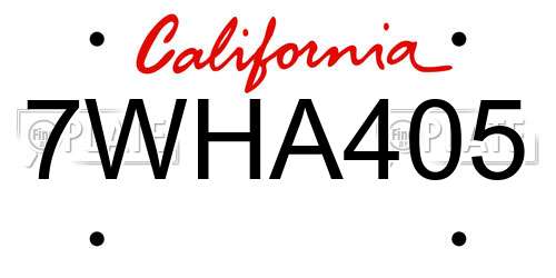 7WHA405 California License Plate