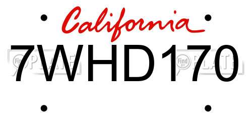 7WHD170 California License Plate