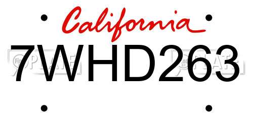 7WHD263 California License Plate