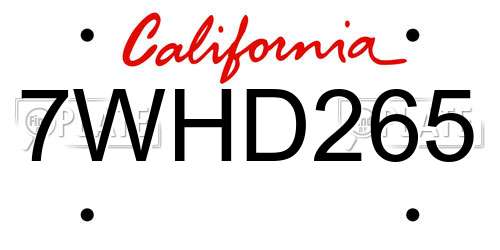 7WHD265 California License Plate