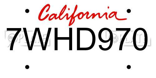 7WHD970 California License Plate