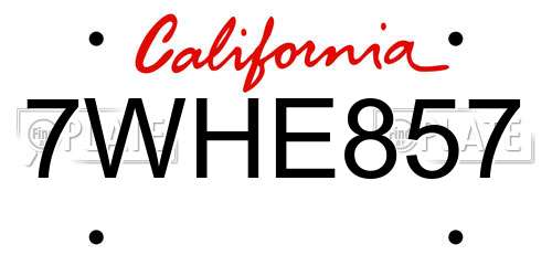 7WHE857 California License Plate