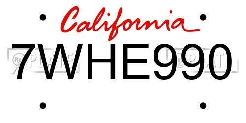 7WHE990 California License Plate