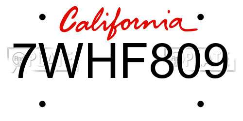 7WHF809 California License Plate