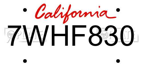 7WHF830 California License Plate
