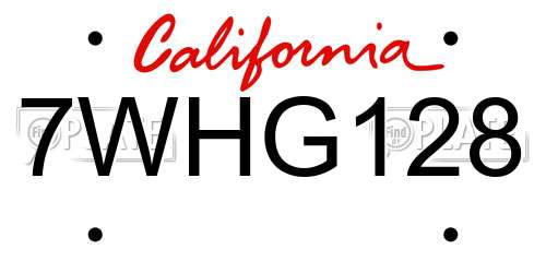 7WHG128 California License Plate