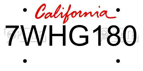 7WHG180 California License Plate
