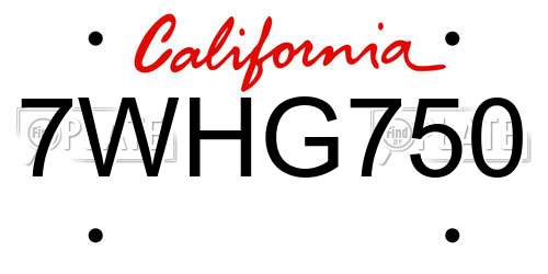 7WHG750 California License Plate