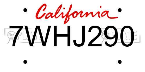 7WHJ290 California License Plate