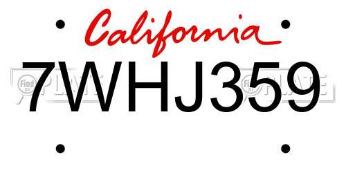 7WHJ359 California License Plate