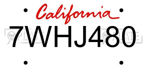 7WHJ480 California License Plate