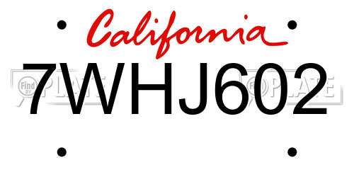7WHJ602 California License Plate