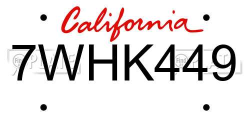 7WHK449 California License Plate