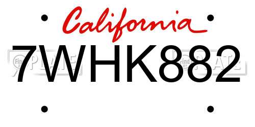 7WHK882 California License Plate