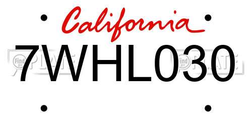 7WHL030 California License Plate