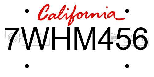 7WHM456 California License Plate