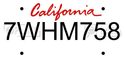 7WHM758 California License Plate