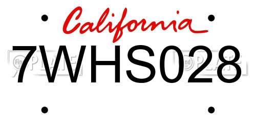 7WHS028 California License Plate