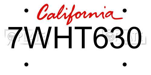 7WHT630 California License Plate