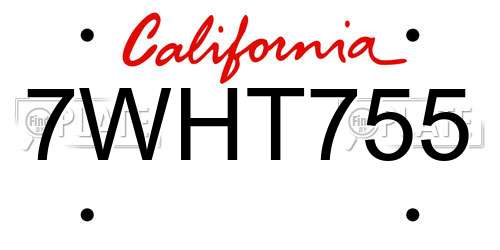 7WHT755 California License Plate