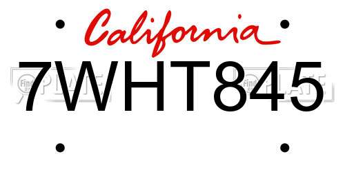 7WHT845 California License Plate