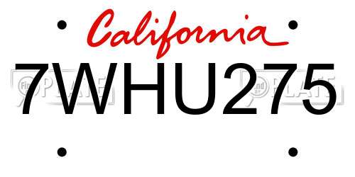 7WHU275 California License Plate