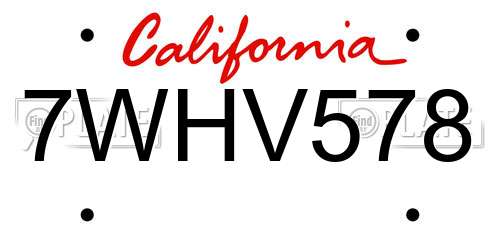 7WHV578 California License Plate