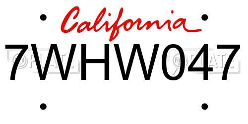 7WHW047 California License Plate