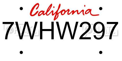 7WHW297 California License Plate