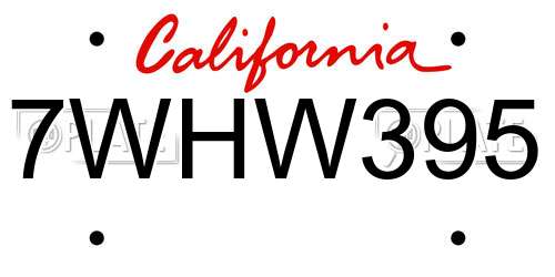 7WHW395 California License Plate