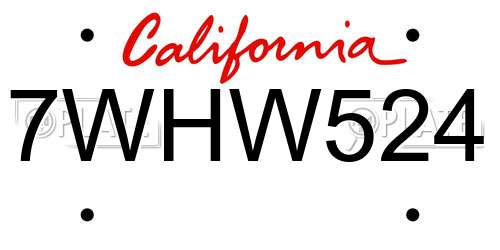 7WHW524 California License Plate
