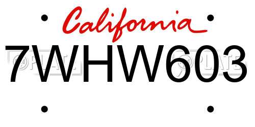 7WHW603 California License Plate